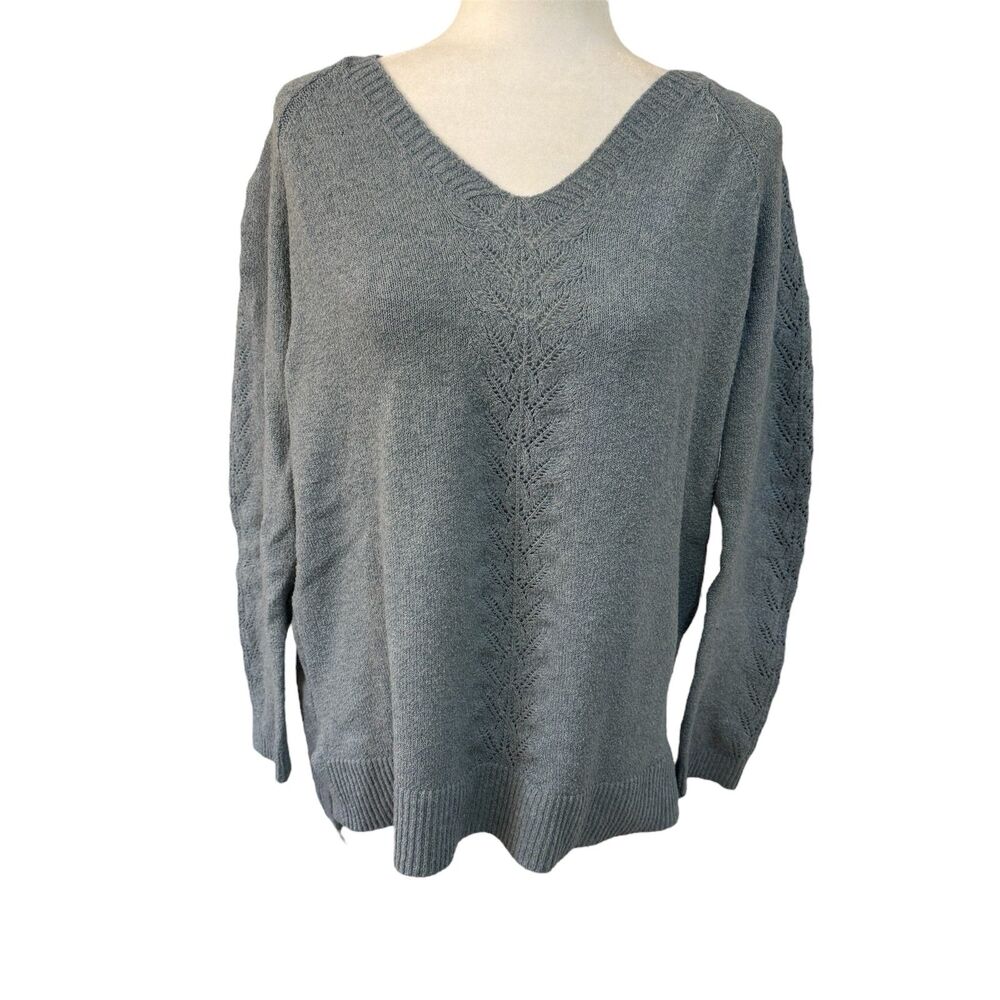 Lauren Conrad | Dusty Blue Knit Pullover Sweater Size Small Lazar Cut Detail